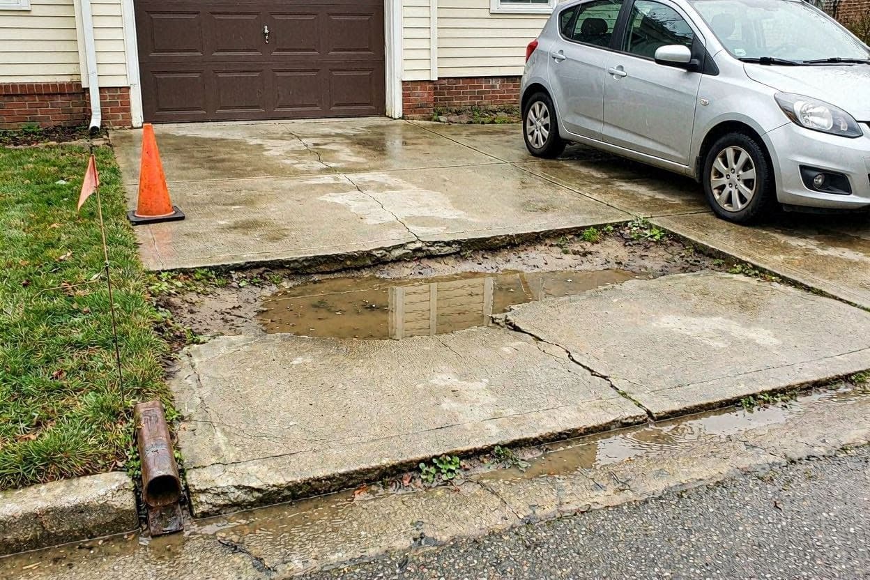 Uneven driveway surface